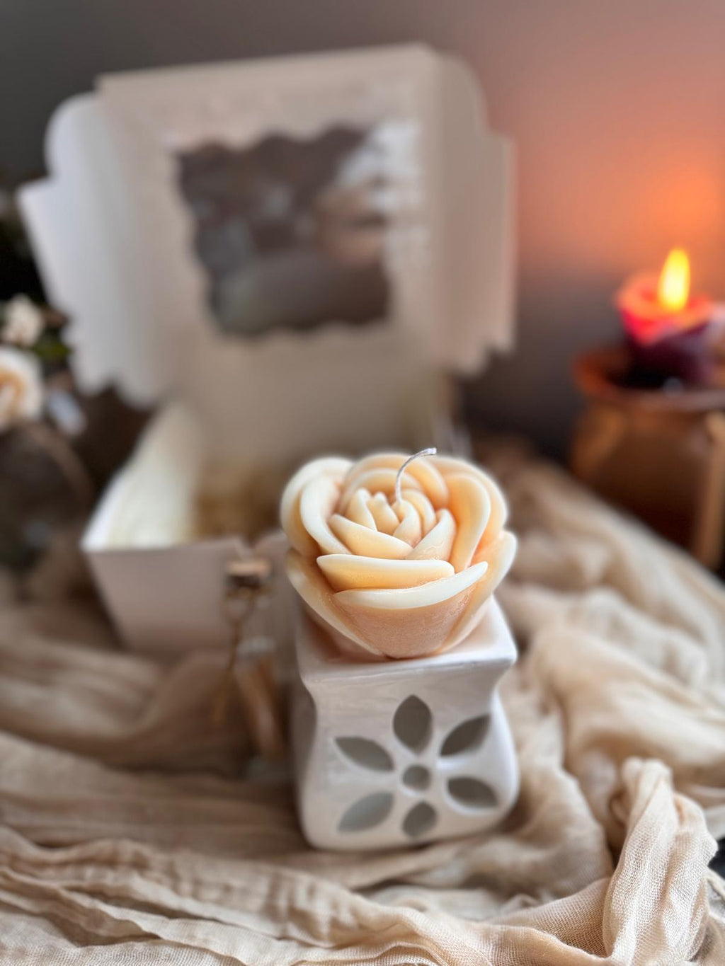 Petal in Light – Peach Rose Candle | Hand-Poured Coconut–Soy | Gift-Ready Box